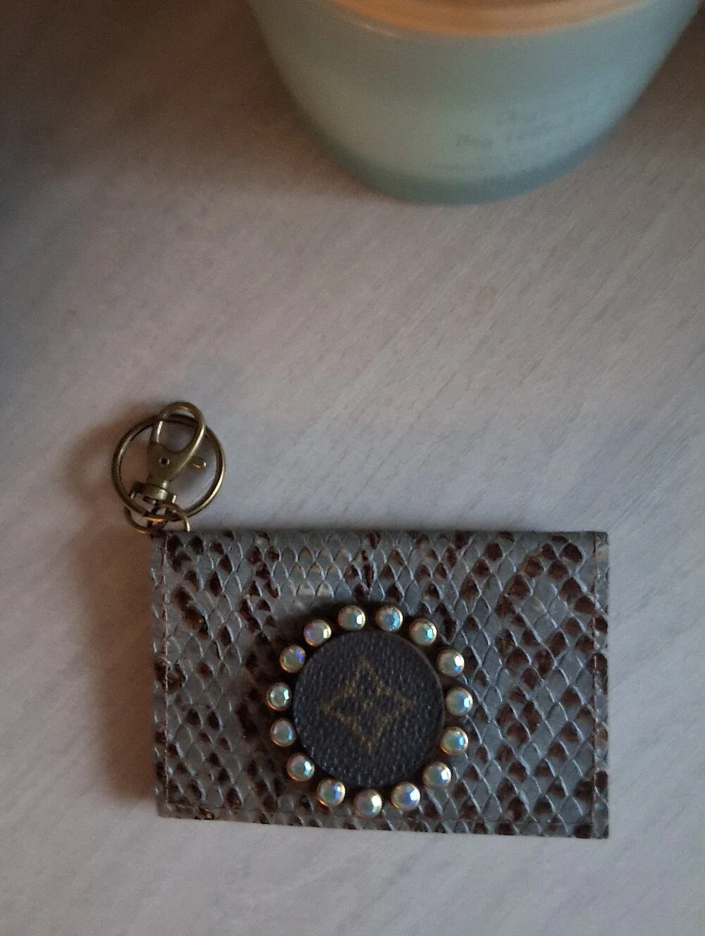 Trendy Upcycled Leather Keychain/Card Holder with Embossed Leather Emblem - NWT